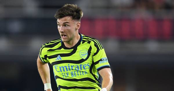 Kieran Tierney pictured with Giorgos Giakoumakis as ex Celtic pair link up after Arsenal romp of MLS All-Stars