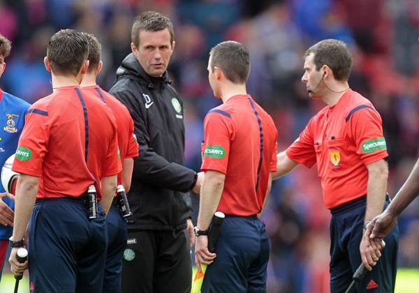 ‘Not even hiding it anymore’ ‘Red card missed and maybe penalty’ ‘rotten to the core’ Celtic fans react as ref Muir shares his joy with McInnes