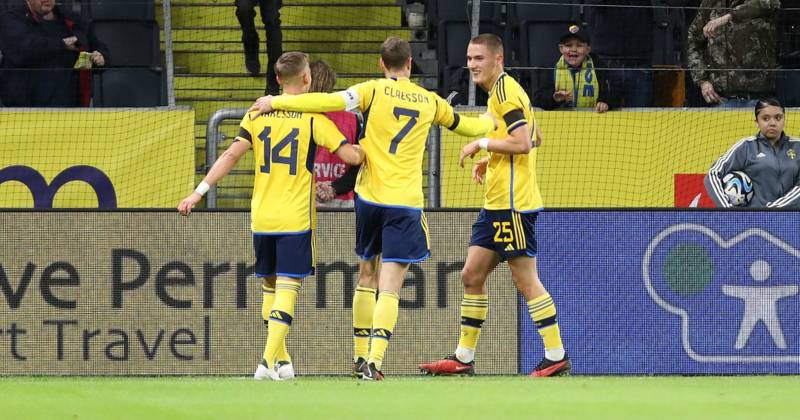 Watch Celtic stopper Gustaf Lagerbielke score his first goal for Sweden