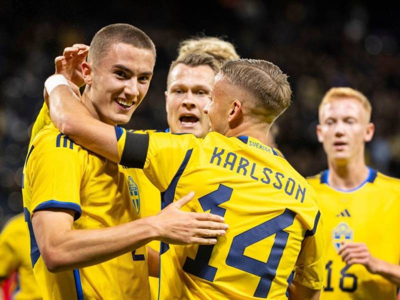 Celtic’s Gustav Lagerbielke grabs a goal for Sweden