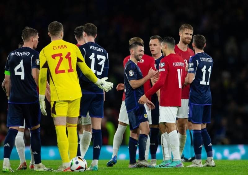 Former Celtic Treble Teammates Embrace at Full Time