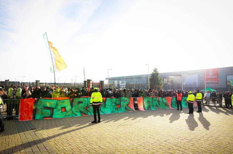 Green Brigade Pitch Up Outside Celtic Park