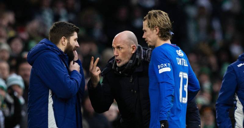 Todd Cantwell Rangers sub celebrated by ruthless Celtic support as he brushes past Philippe Clement