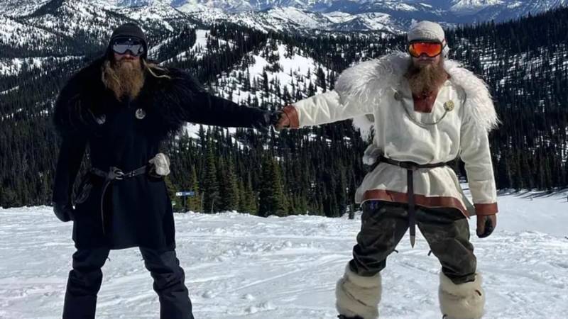 Two construction worker brothers obsessed with Norse history transform Montana woodlands property into Scandinavian oasis called Valhalla to live as two vikings – where they sit atop hand-crafted thrones and wear tunics