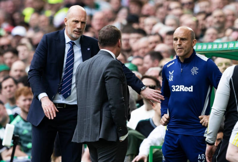 Unseen moment Celtic and Rangers coaches spotted exchanging words as temperature rises in technical area