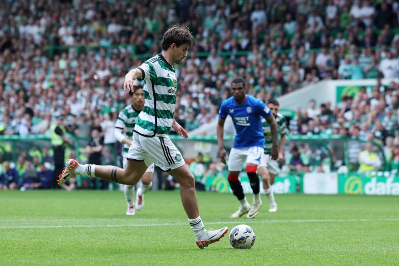 Matt O’Riley holds his hands up on Celtic penalty miss vs Rangers with training difference explanation