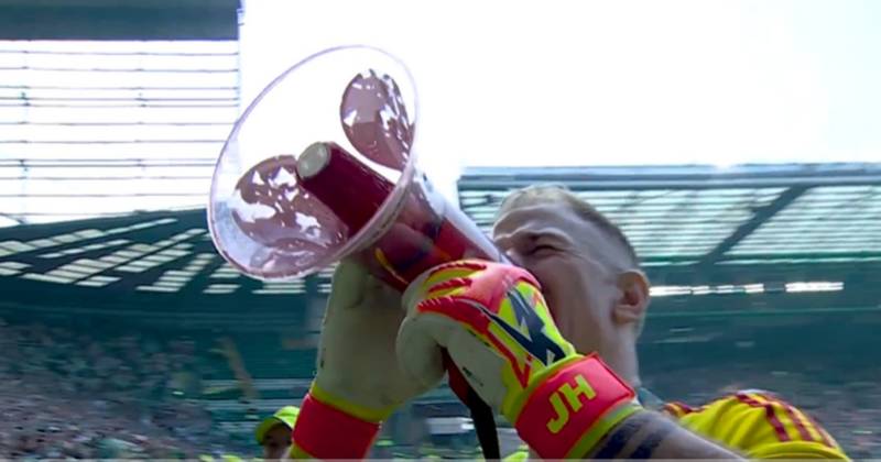 Joe Hart leads Celtic title celebrations as he channels Kieran Tierney with megaphone singalong