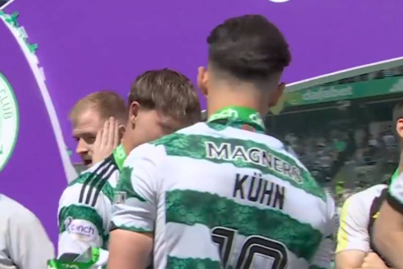 Moment Celtic player refuses to lift Scottish Premiership trophy