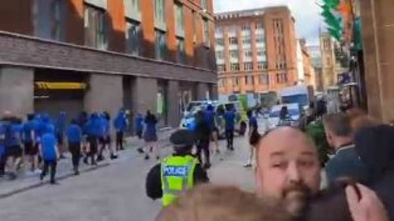 Police rush to break up Celtic and Rangers fans as supporters descend on rivals’ pubs before first Scottish Cup final between bitter O** F*** rivals in 22 years