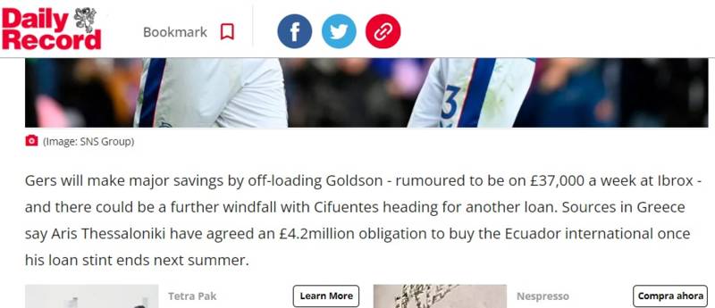 Daily Record loses the plot with Ibrox mega-bucks deal