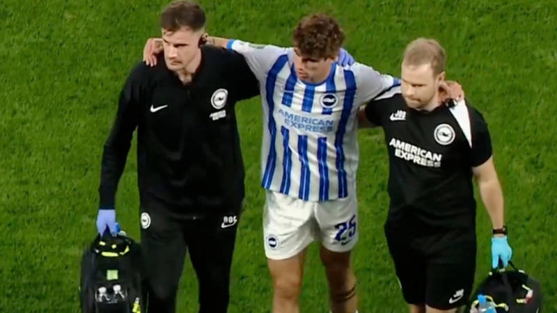 Matt O’Riley helped off by Brighton medics just EIGHT MINUTES into debut after £26million transfer from Celtic