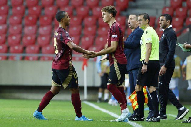 Arne Engels makes his international debut for Belgium against Israel in Hungary