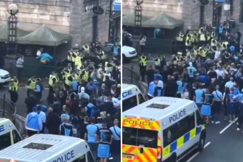 Slovan Bratislava crowd clash with Celtic punters & police outside pub