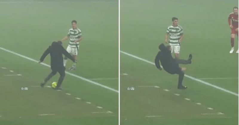 Brendan Rodgers absolutely stacks it while hoofing ball during Celtic’s win over Aberdeen