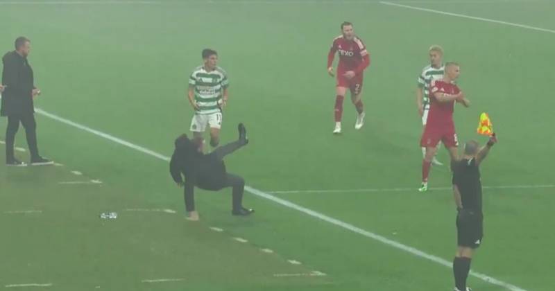 Red-faced Brendan Rodgers falls on his backside as Celtic boss lands bizarre booking from referee with ‘humour bypass’