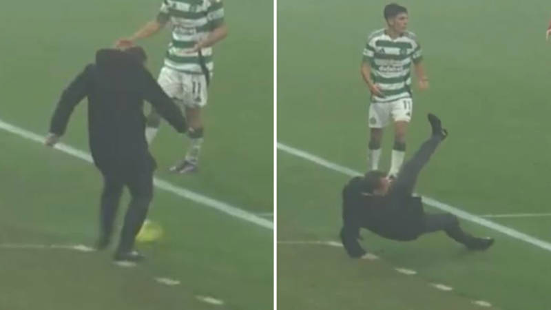 Brendan Rodgers stacks it on touchline and then gets BOOKED for embarrassing moment as Celtic boss admits ‘that’s poor’