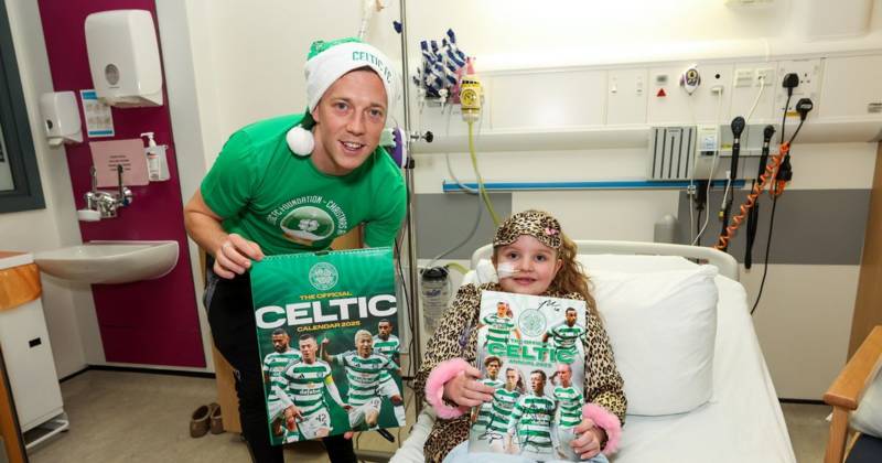 Celtic-daft girl delighted with surprise visit from Hoops heroes at children’s hospital