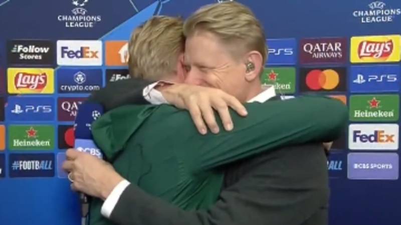 Heartwarming moment Man United legend Peter Schmeichel hugs son Kasper on air after his clean sheet for Celtic – as ‘annoying’ Micah Richards is hilariously called out for ‘fight’ with goalkeeper