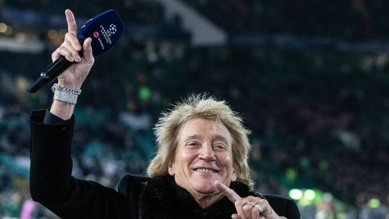 Sir Rod Stewart, 80, admits he’s ‘had a couple’ as he leaves CBS Sports panel in stitches and dances on TNT Sports ahead of Celtic’s Champions League clash with Bayern Munich