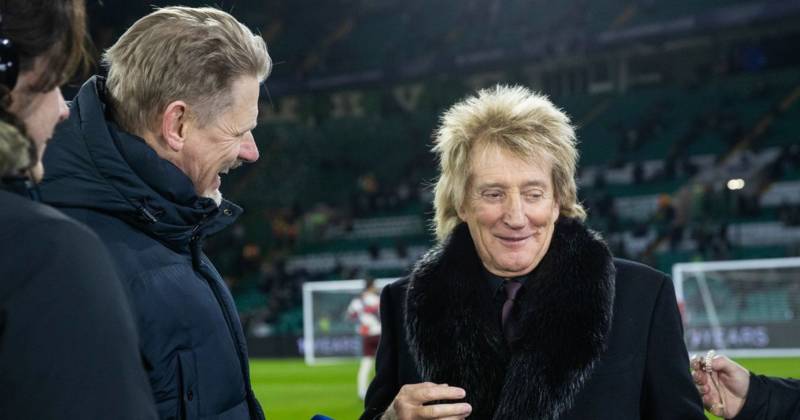 Tipsy Rod Stewart gatecrashes Celtic TV coverage, steals a microphone and makes confession to Jamie Carragher