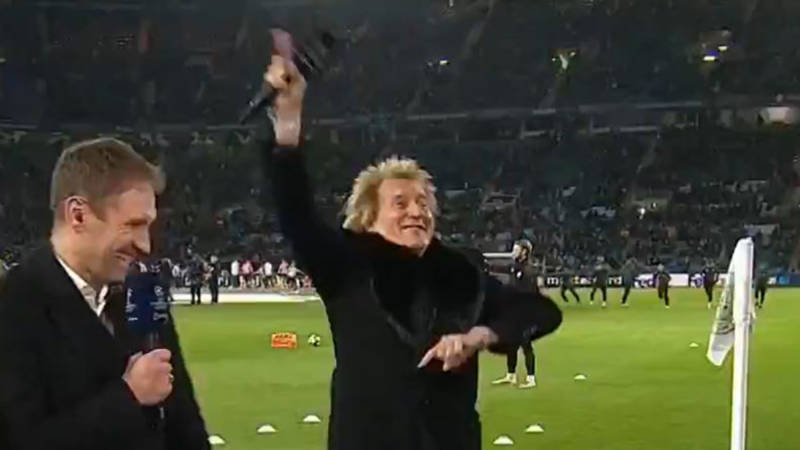 ‘I’ve had a couple of drinks’ – Rod Stewart steals show as he does duet with Carragher and dances at Celtic v Bayern