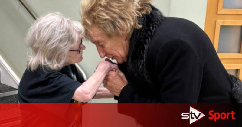 Rod Stewart shares song and dance with lifelong fan and NHS patient at Celtic game