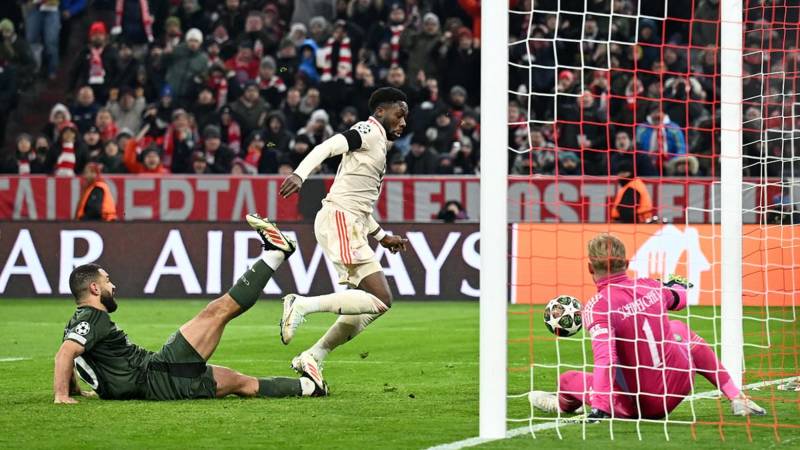 Celtic crash out of the Champions League in agonising fashion as Alphonso Davies bundles home in the 94th minute to spare Bayern Munich blushes