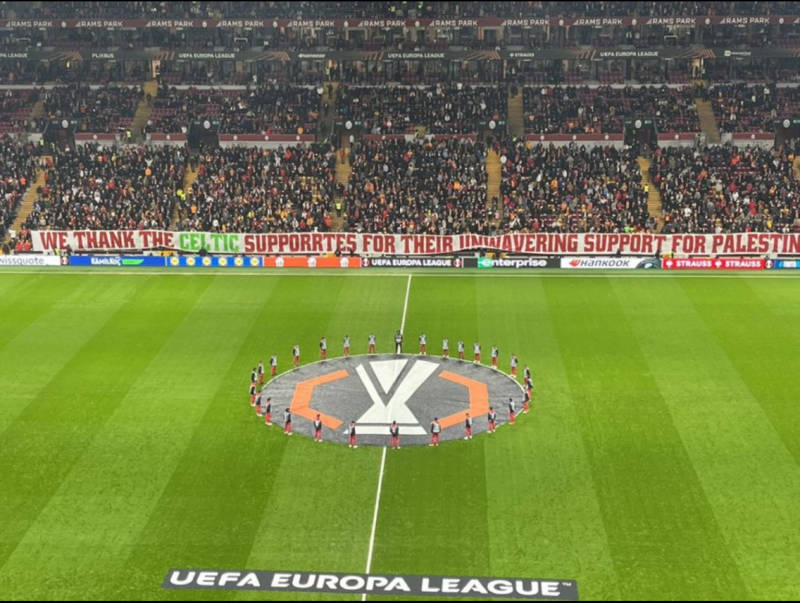 Galatasaray banner thanks Celtic supporters for ‘unwavering support’ for Palestine