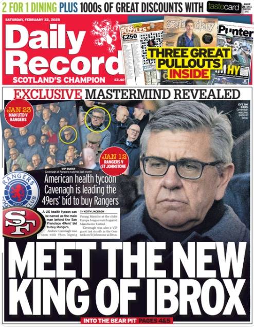 Daily Record dumps their transformational ‘Rangers’ fakeover