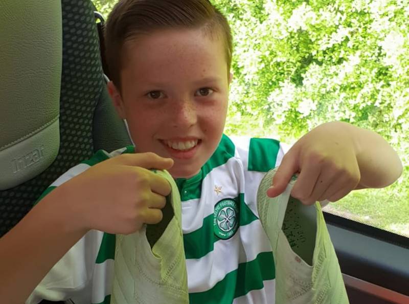 Young Celtic Fan Poses With Leigh Griffiths Boots After Striker’s Gift