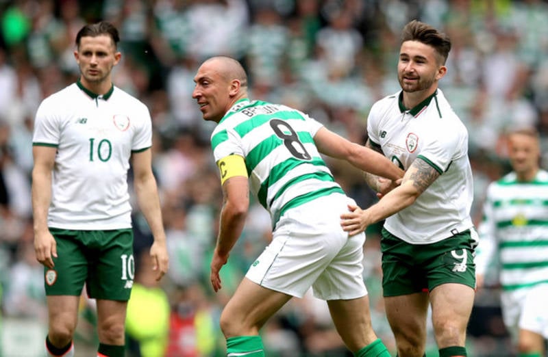 Seven Ireland newcomers and a cameo from Celtic great Larsson as Scott Brown’s testimonial ends in draw