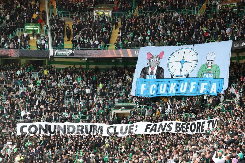 Green Brigade unveil anti-Uefa banner before Ferencvaros clash as Celtic fans rail against kick-off time