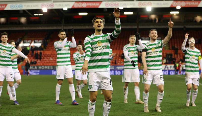 Watch as Celtic fans celebrate with their players after 3-2 win over Aberdeen