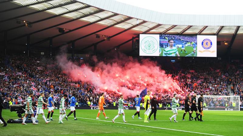 Celtic v Rangers: Watch as players welcomed to frenzied Hampden with flag displays and pyro