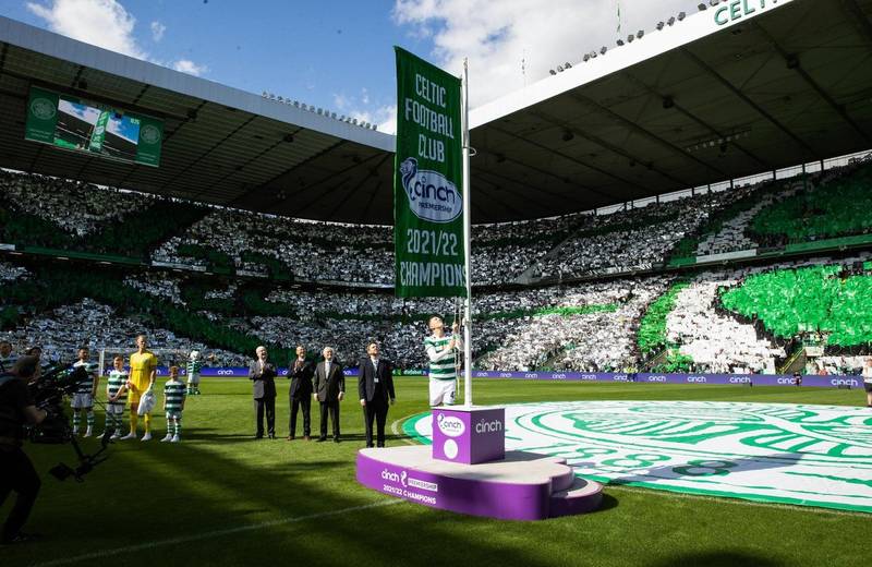 Fire, flames and Rylan – Watch as Celtic unfurl Scottish title-winning flag with stunning Parkhead display