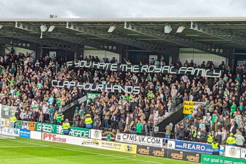 Celtic fans hoist anti-monarchy banner during minute’s applause for the Queen