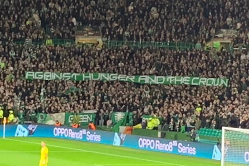 Celtic fans unveil ‘against hunger and the crown’ banner during RB Leipzig clash